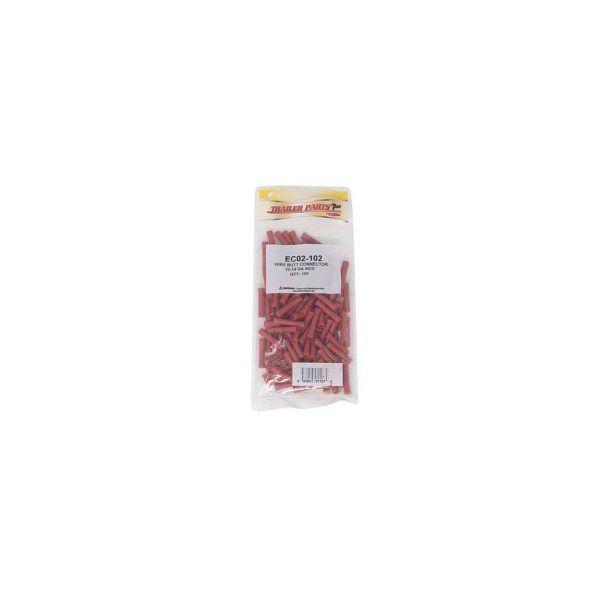 Trailer Parts Pro EC02-102 Vinyl Butt Connector, 22-18 Gauge, Red, Pkg/100