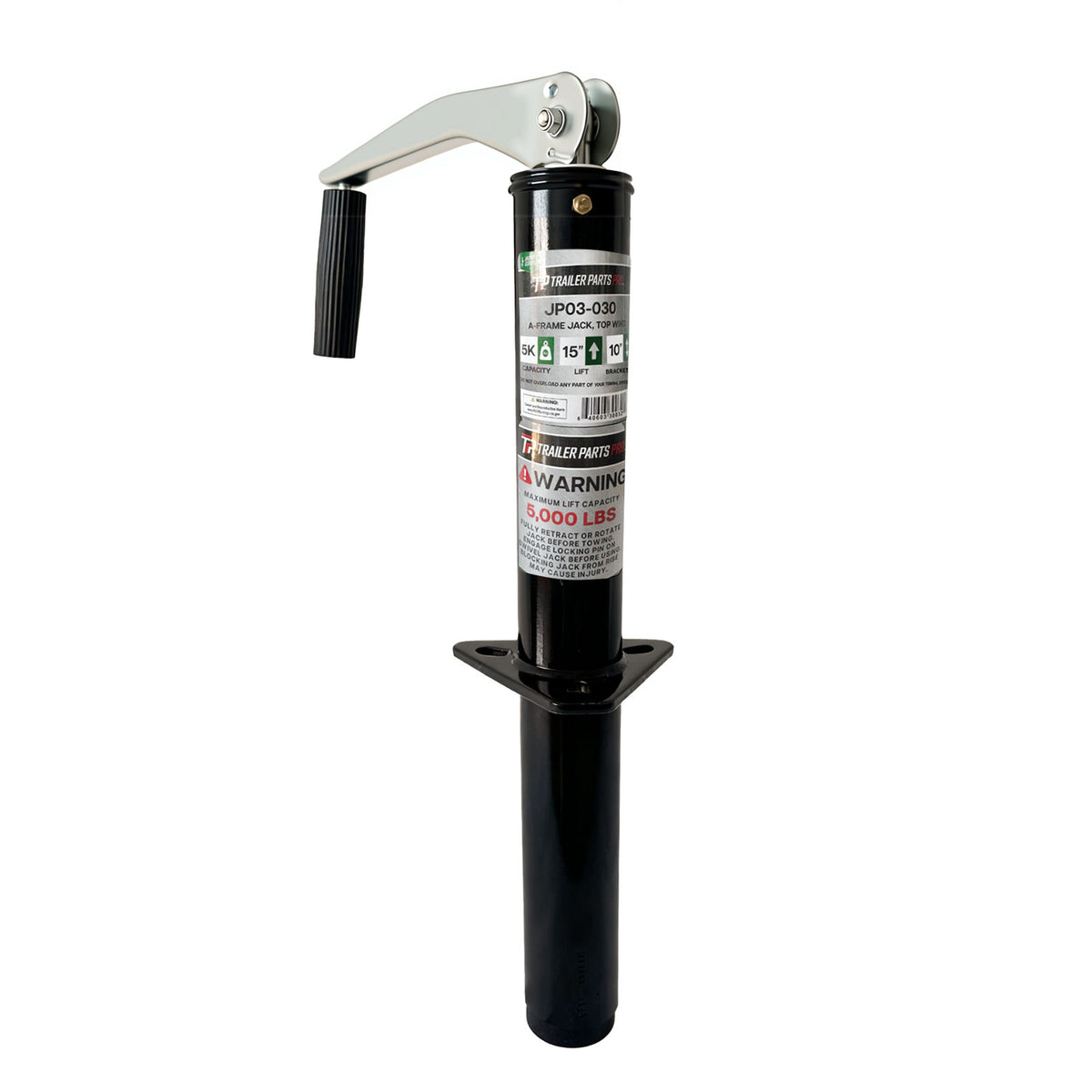 JP03-030 Trailer Parts Pro 5000 Lbs Capacity A-Frame Jack, Top Wind, 15" Lift,
