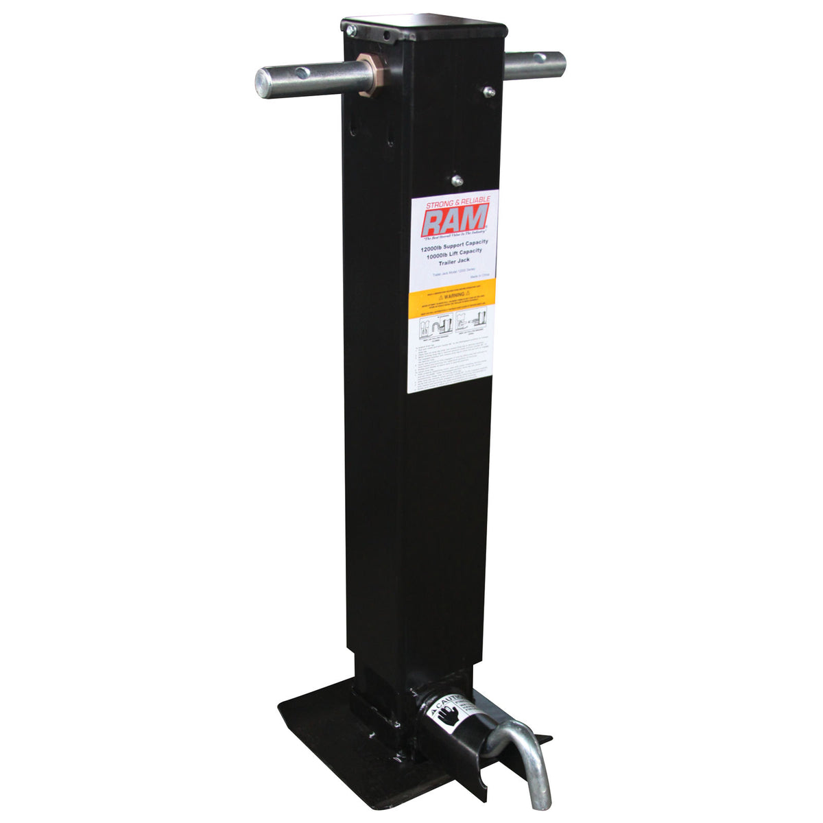 TJD12000F Ram 12,000 Lbs Capacity Drop Leg Jack, Side Wind, Front Pin Drop Leg