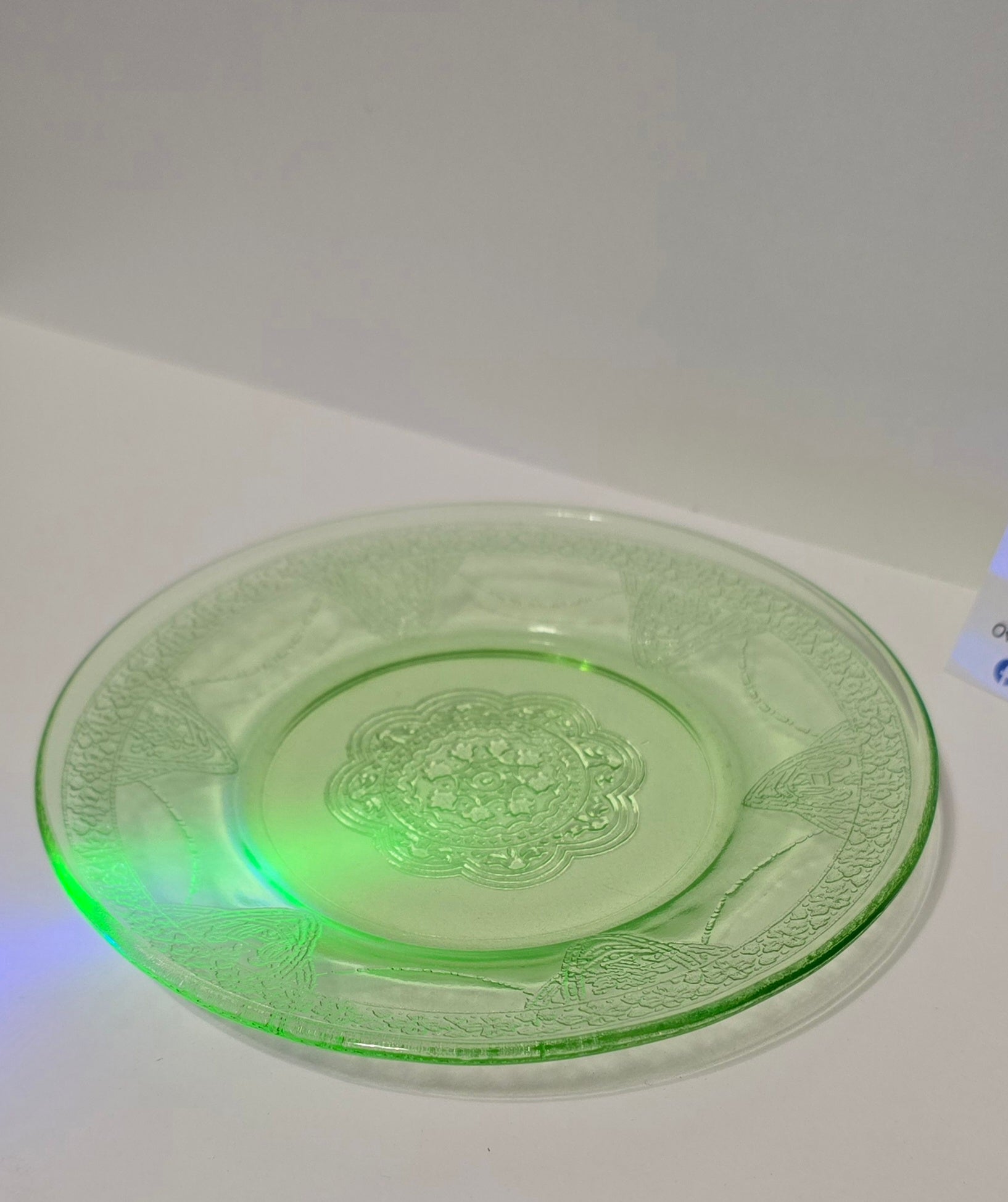 Green Depression Glass Bread Butter Plate Glows in UV Light
