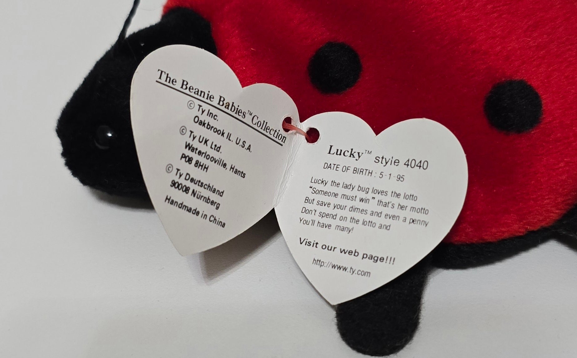 Beanie Baby "Lucky" With Tag Year 1993 ERROR  5-1-1995 Plush Toy Lady Bug