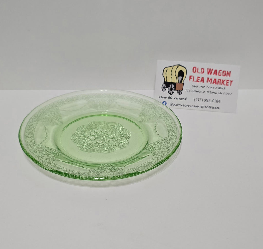 Green Depression Glass Bread Butter Plate Glows in UV Light